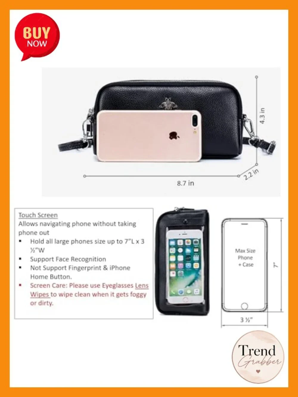 Genuine Leather Touch Screen Phone Bag Wristlet Handbag Wallet
